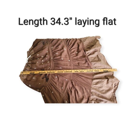 90s Handmade Whimsigoth Tiered Maxi Skirt Embroidered Brown Boho Y2K Size Small - Picture 8 of 10